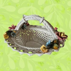 Vintage Capodimonte Ceramic Flower Basket
